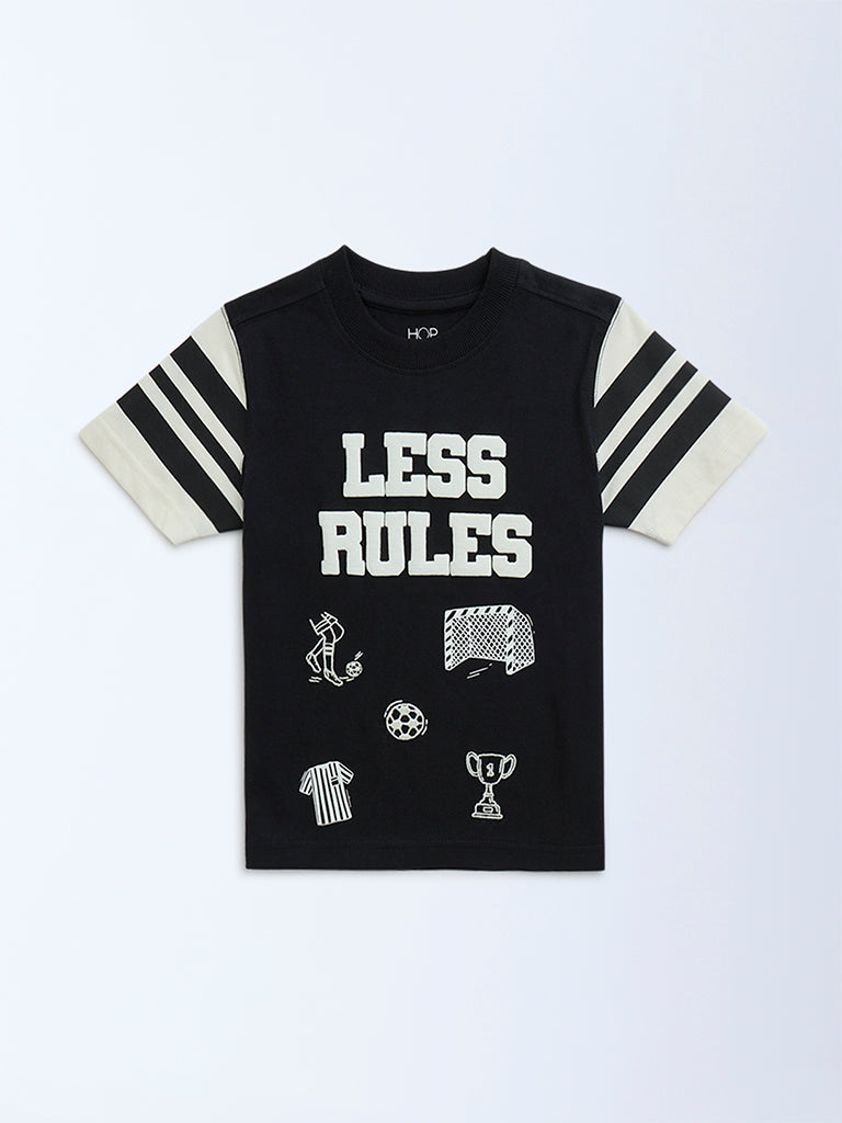 HOP Kids Black Typographic Cotton T-Shirt