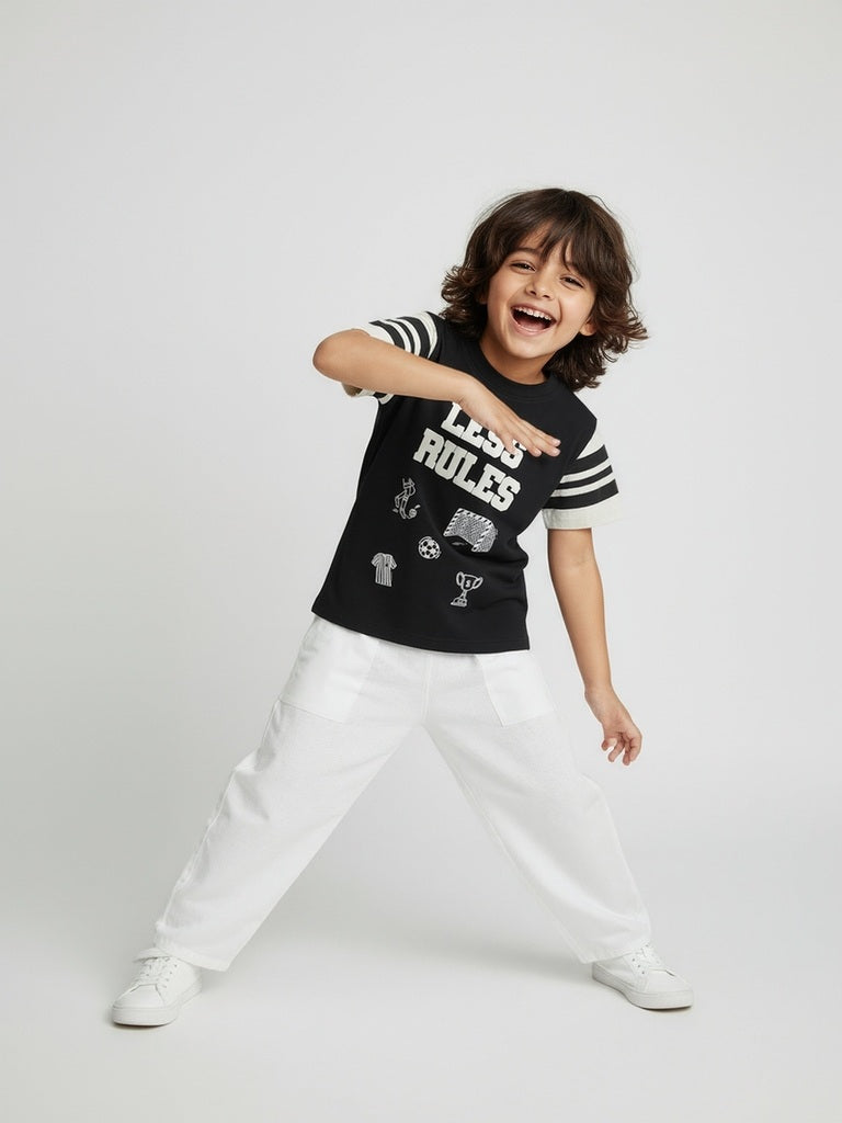 HOP Kids Black Typographic Cotton T-Shirt