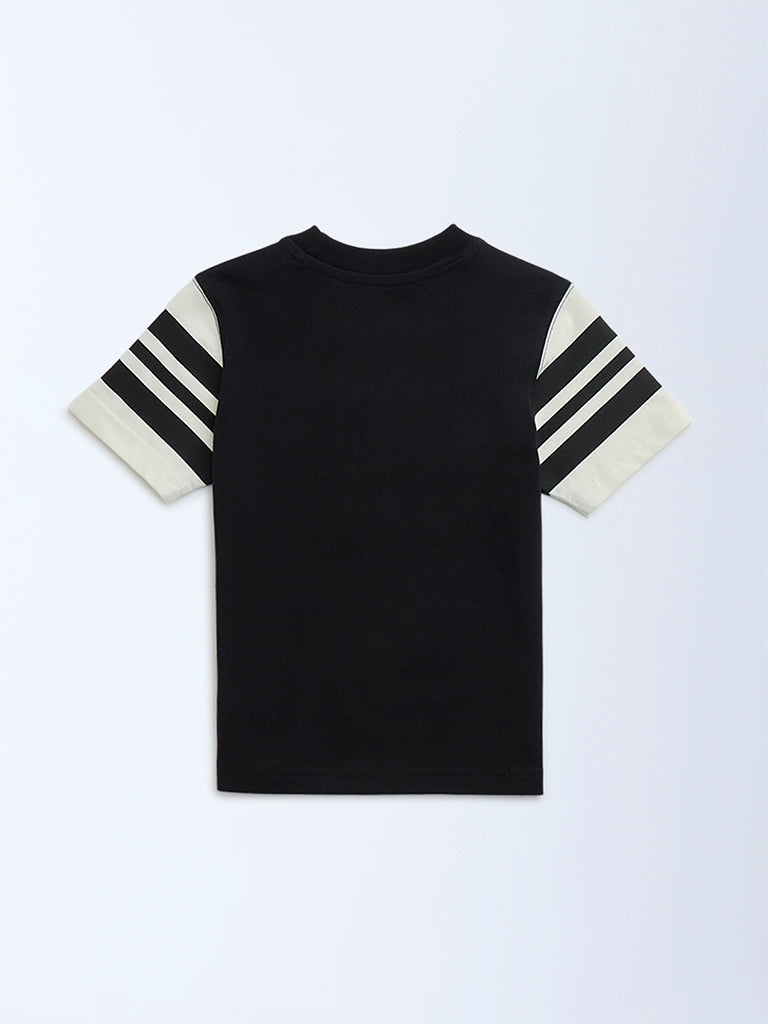 HOP Kids Black Typographic Cotton T-Shirt