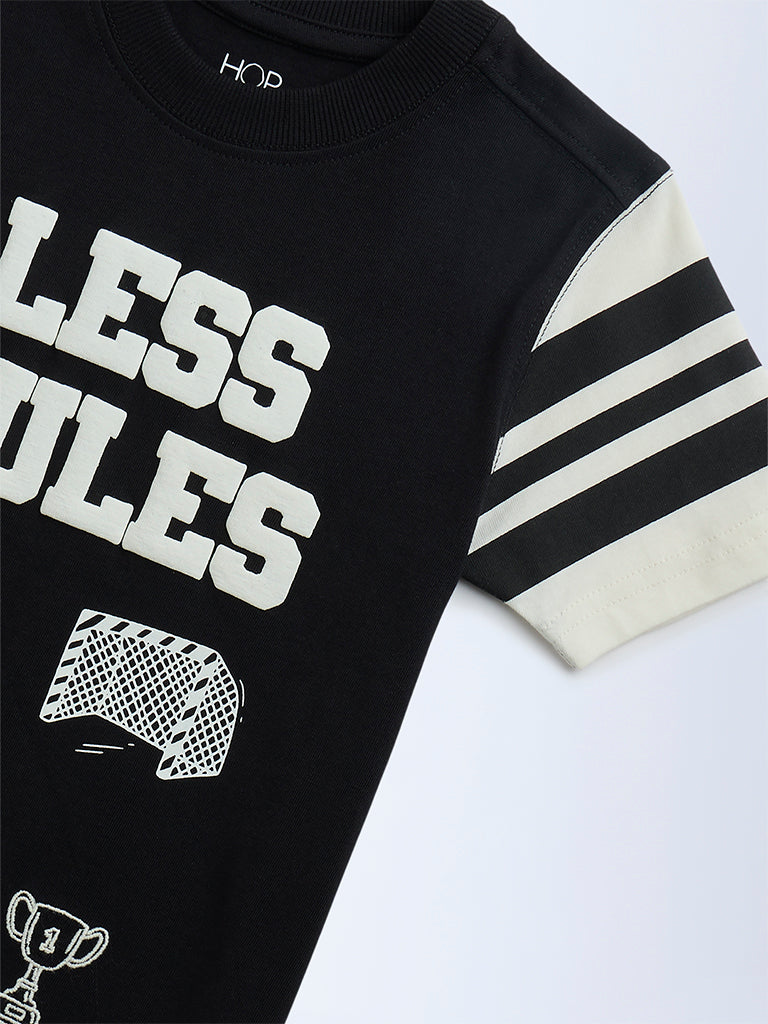 HOP Kids Black Typographic Cotton T-Shirt