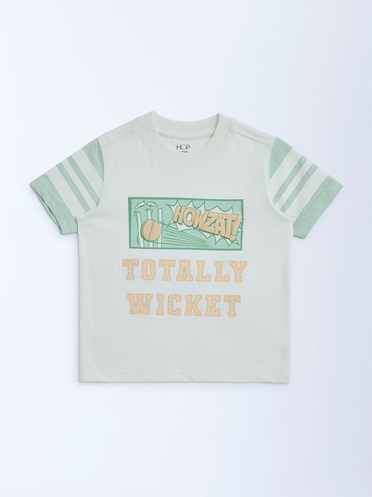 HOP Kids Off-White Text Detailed Cotton T-Shirt