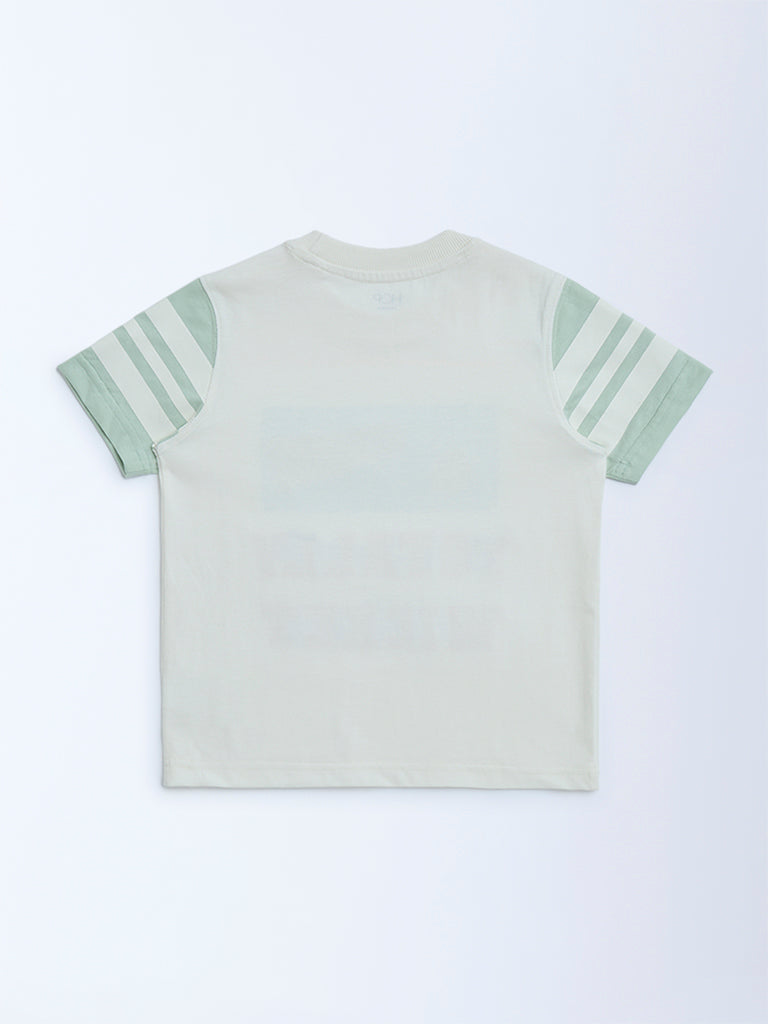 HOP Kids Off-White Text Detailed Cotton T-Shirt