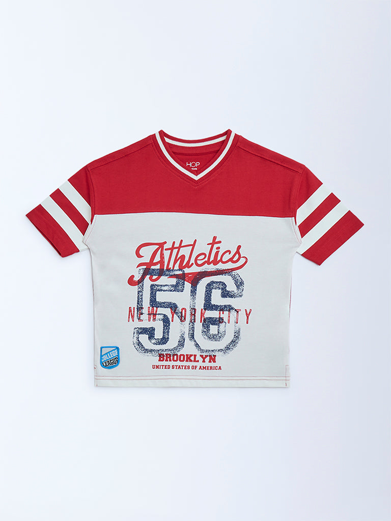 HOP Kids Red Text Design Cotton T-Shirt