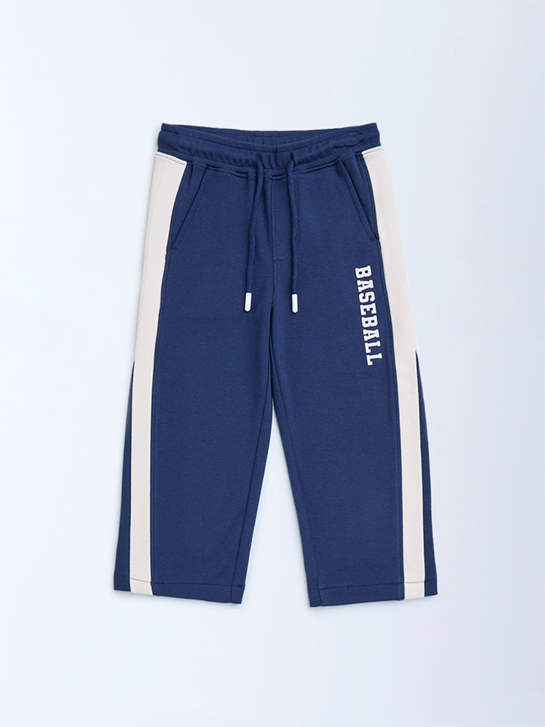 HOP Kids Navy Striped Mid-Rise Cotton Trousers