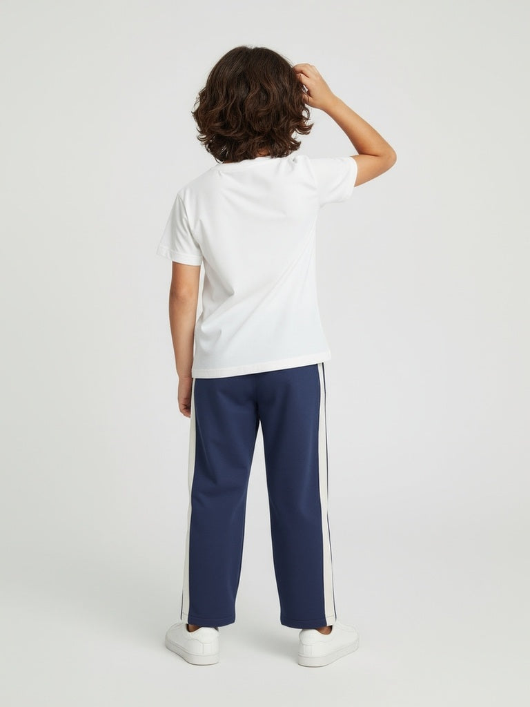 HOP Kids Navy Striped Mid-Rise Cotton Trousers