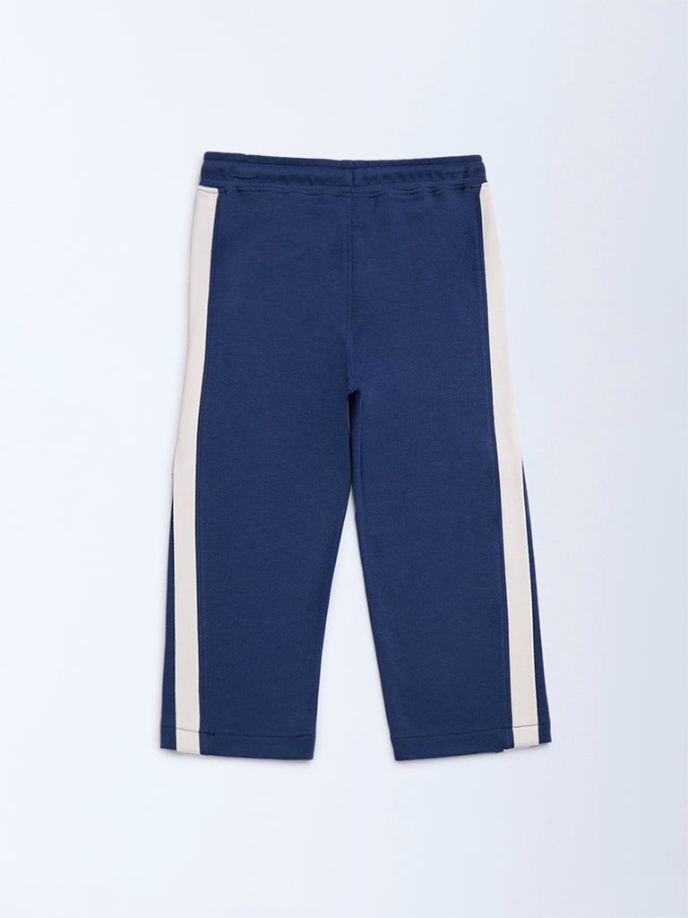 HOP Kids Navy Striped Mid-Rise Cotton Trousers