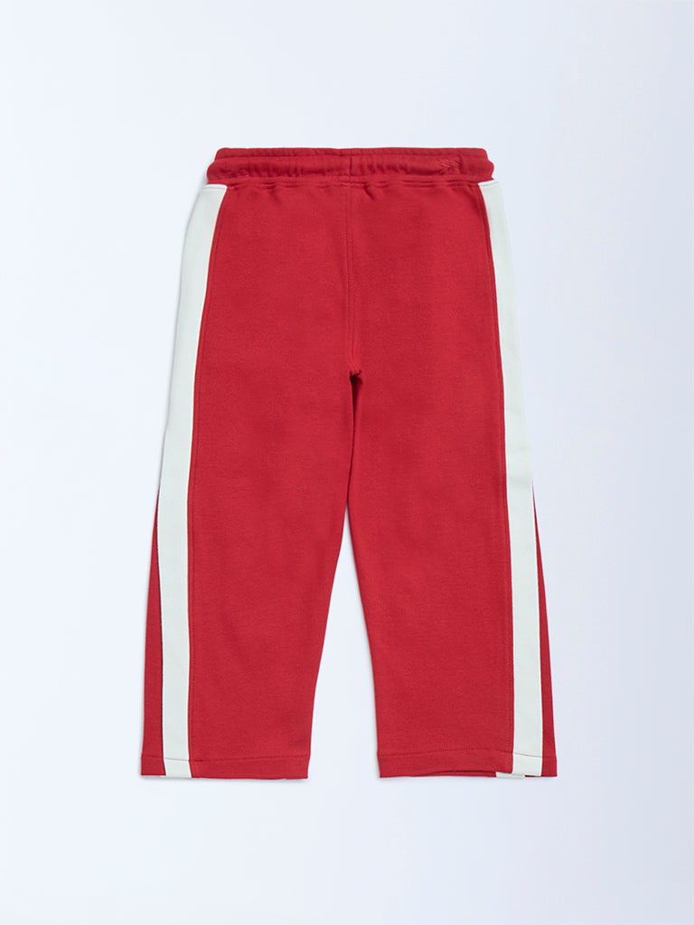 HOP Kids Red Striped Mid-Rise Cotton Trousers