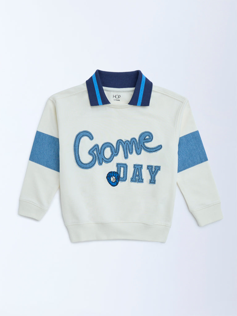 HOP Kids Off-White Text Pattern Cotton Sweatshirt