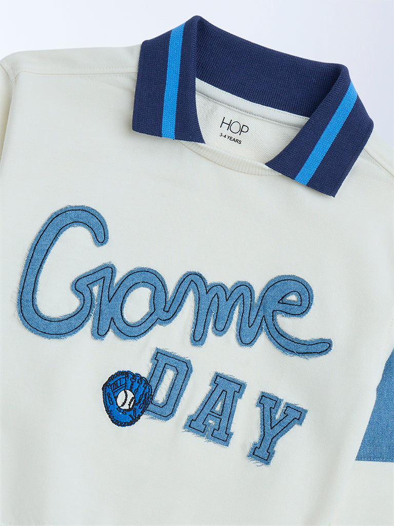 HOP Kids Off-White Text Pattern Cotton Sweatshirt