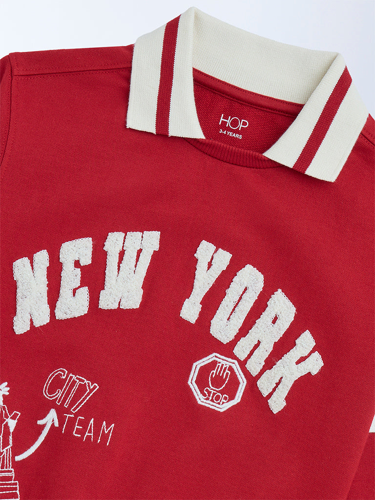 HOP Kids Red Typographic Cotton Sweatshirt