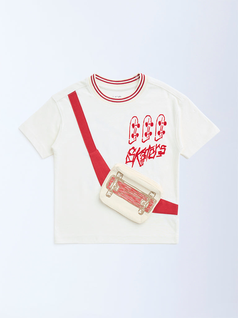 HOP Kids Kids White Skater-Inspired Cotton T-Shirt