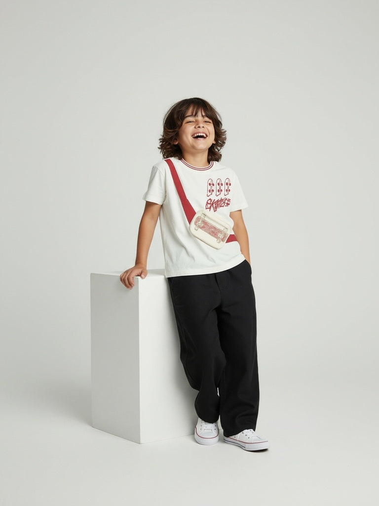 HOP Kids Kids White Skater-Inspired Cotton T-Shirt