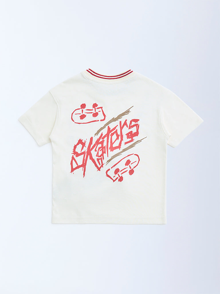 HOP Kids Kids White Skater-Inspired Cotton T-Shirt