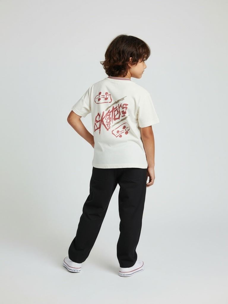 HOP Kids Kids White Skater-Inspired Cotton T-Shirt