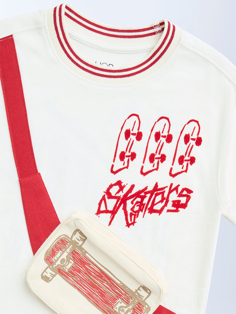 HOP Kids Kids White Skater-Inspired Cotton T-Shirt