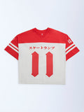 Y&F Kids Off-White Colour-Blocked Cotton T-Shirt