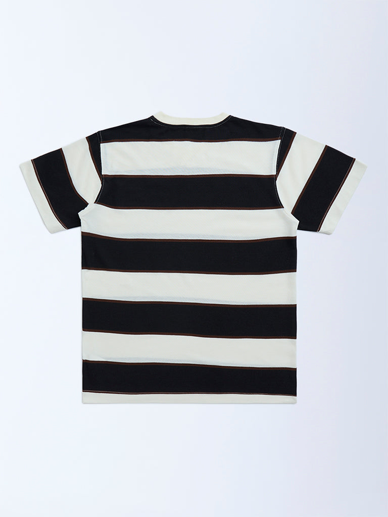 Y&F Kids Black Striped Cotton-Blend T-Shirt