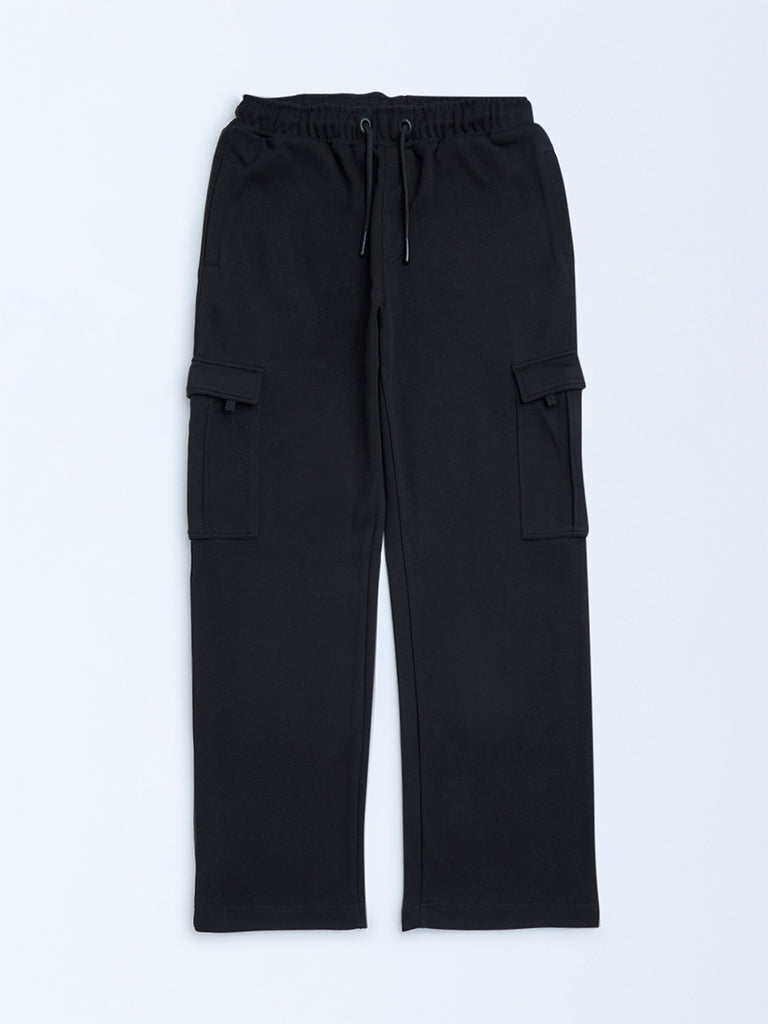 Y&F Kids Black Mid-Rise Cotton-Blend Track Pants