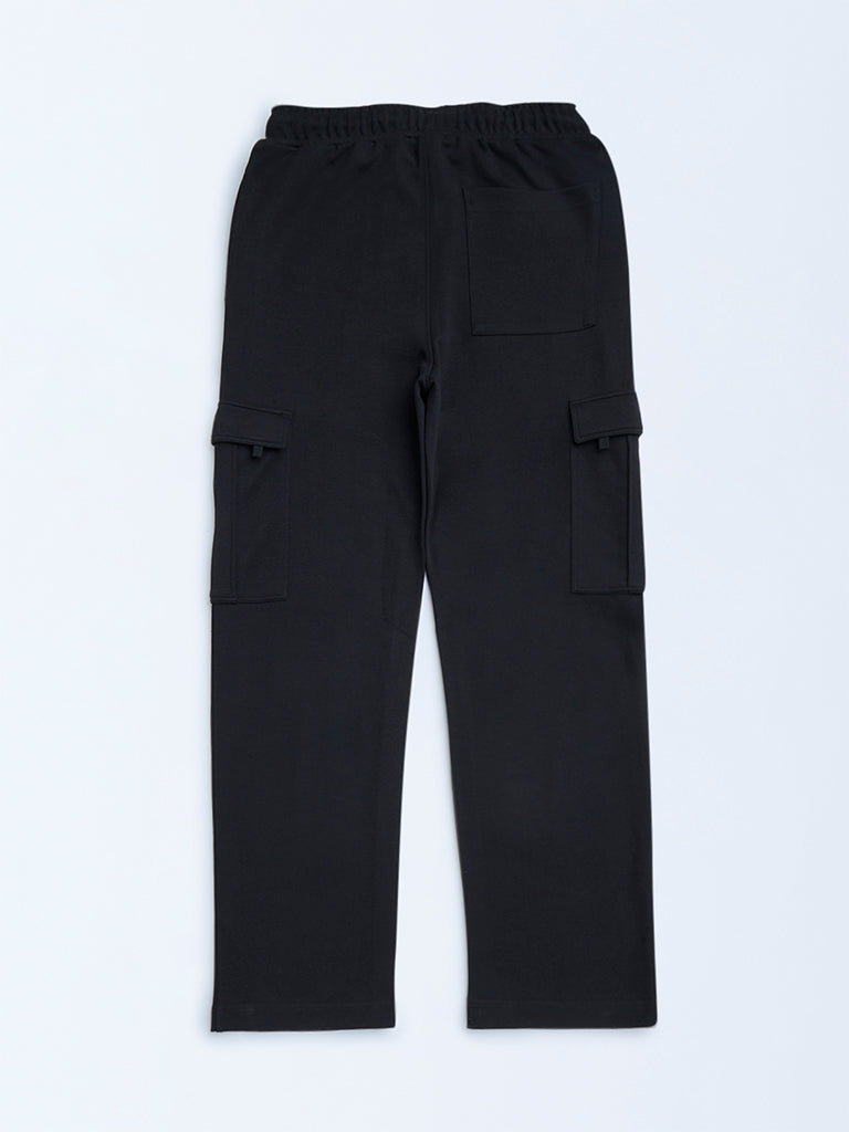 Y&F Kids Black Mid-Rise Cotton-Blend Track Pants