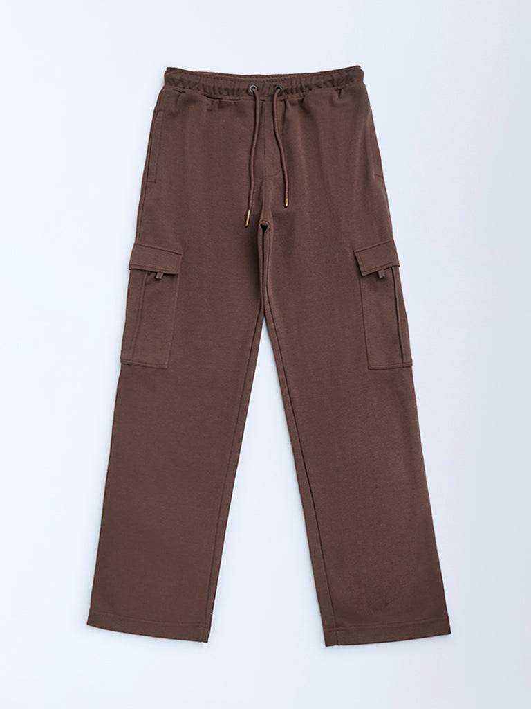Y&F Kids Brown Mid-Rise Cotton-Blend Track Pants