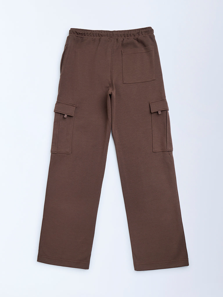 Y&F Kids Brown Mid-Rise Cotton-Blend Track Pants