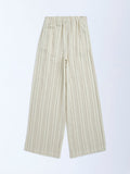 Y&F Kids Off-White Striped Mid-Rise Cotton-Blend Trousers