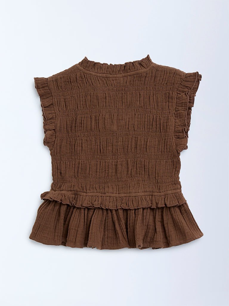 Y&F Kids Brown Smocked Cotton Top