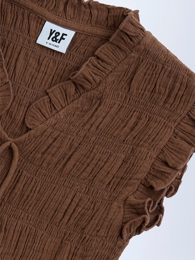 Y&F Kids Brown Smocked Cotton Top