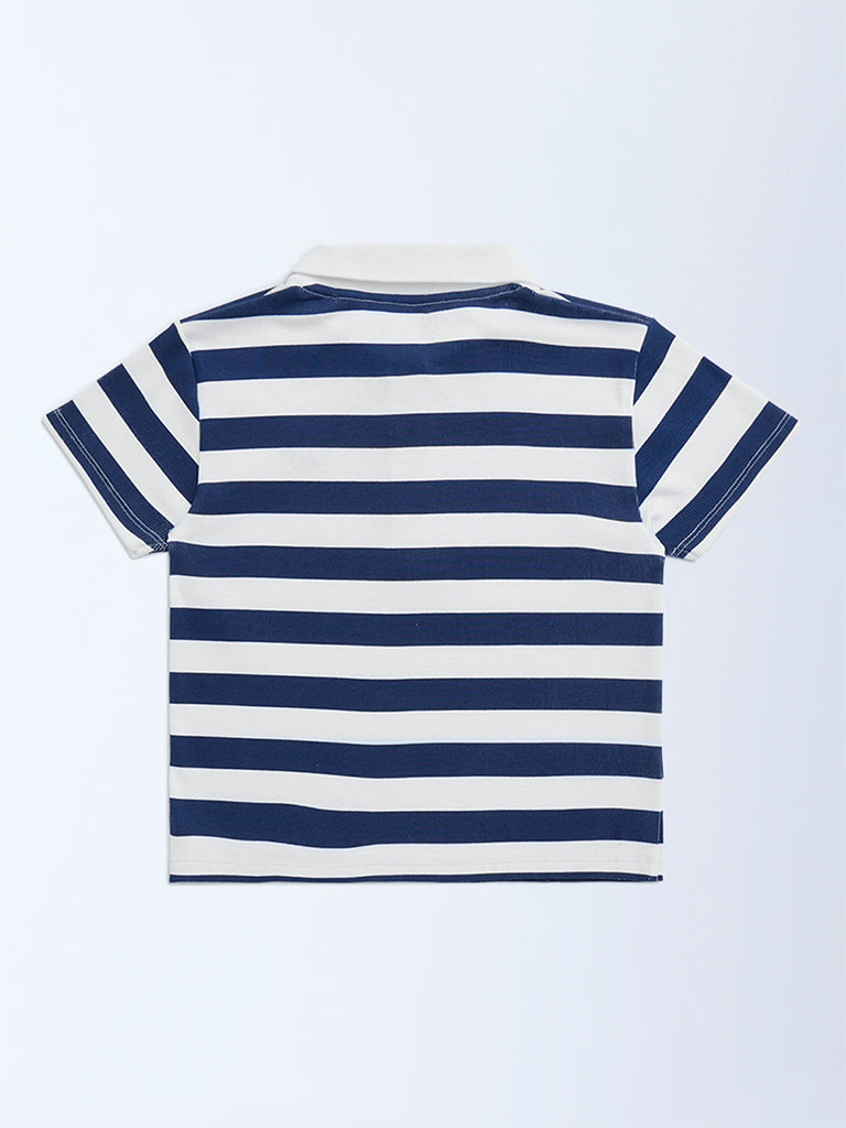 Y&F Kids Navy Striped Cotton-Blend Polo T-Shirt