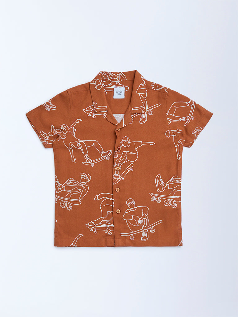 HOP Kids Brown Skater-Themed Shirt