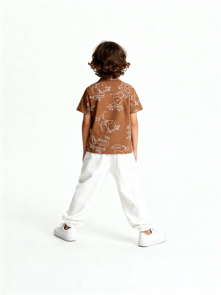 HOP Kids Brown Skater-Themed Shirt
