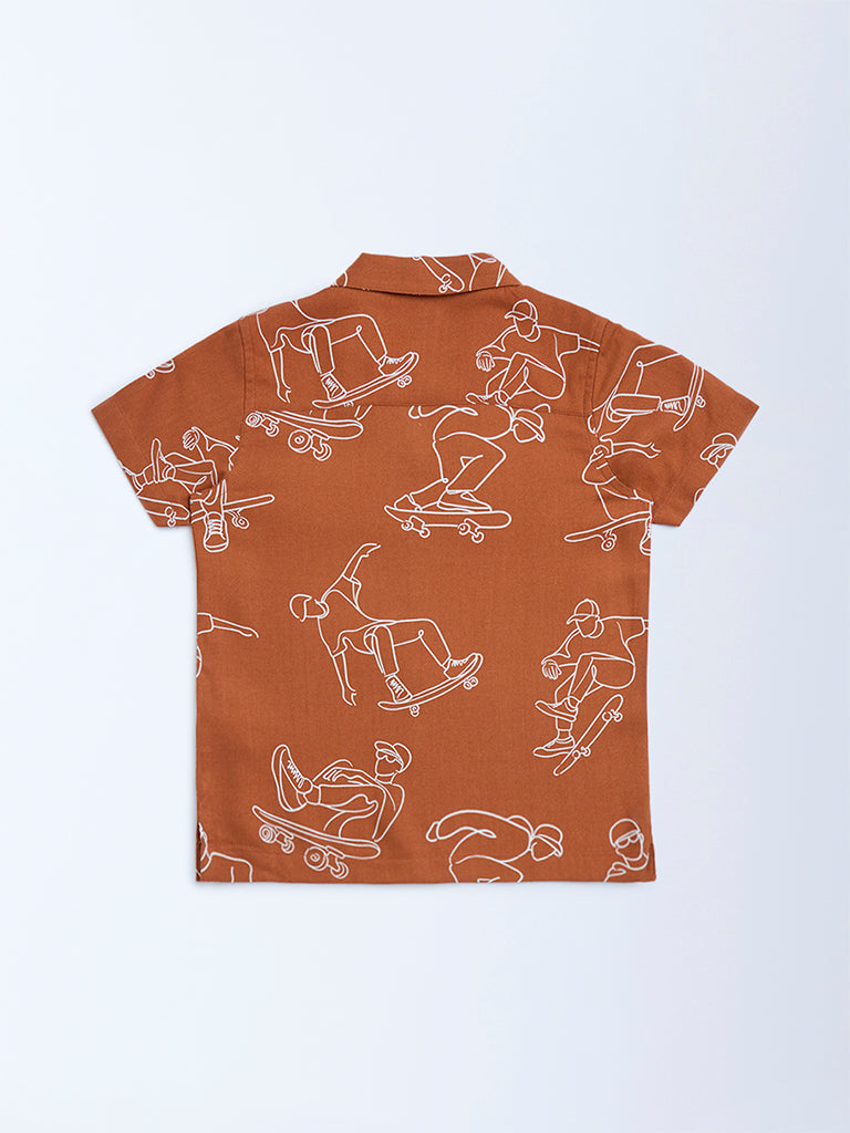 HOP Kids Brown Skater-Themed Shirt