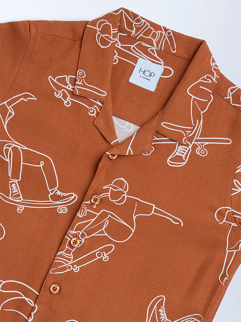 HOP Kids Brown Skater-Themed Shirt