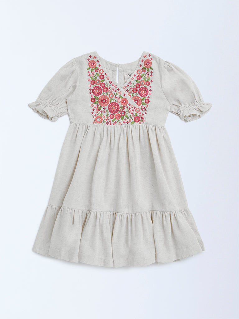 Utsa Kids Off-White Embroidered Cotton-Blend Tiered Dress - (2-8yrs)