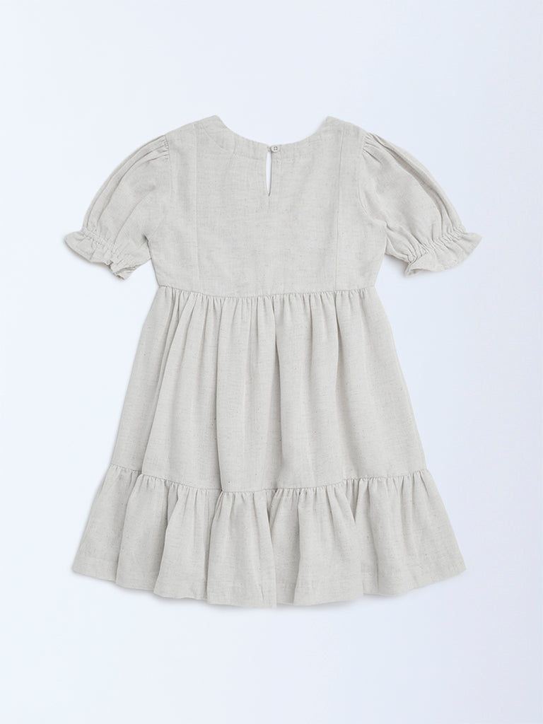 Utsa Kids Off-White Embroidered Cotton-Blend Tiered Dress - (2-8yrs)