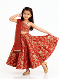 Utsa Kids Orange Floral Ghagra, Choli and Dupatta Set - (2-8yrs)