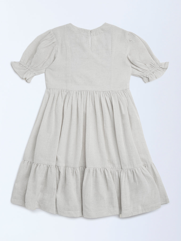 Utsa Kids Off-White Embroidered Cotton-Blend Tiered Dress - (8-14yrs)
