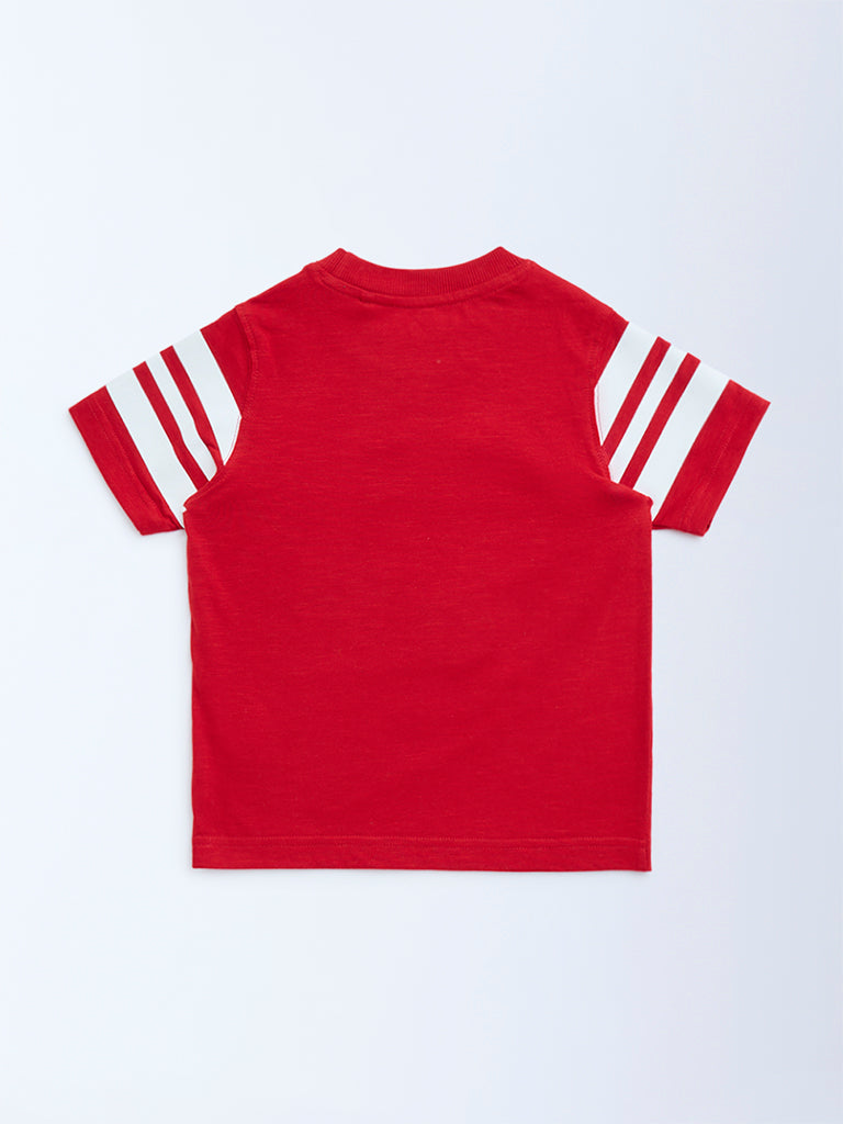 HOP Kids Kids Red Text Detailed Cotton T-Shirt