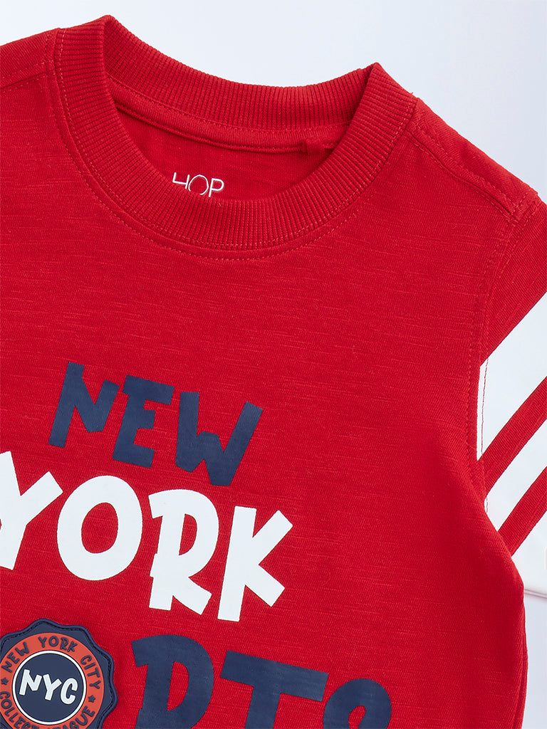 HOP Kids Kids Red Text Detailed Cotton T-Shirt