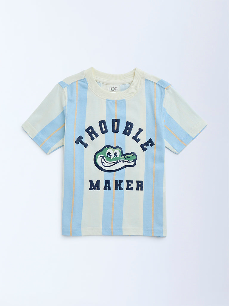 HOP Kids Blue Striped Cotton T-Shirt