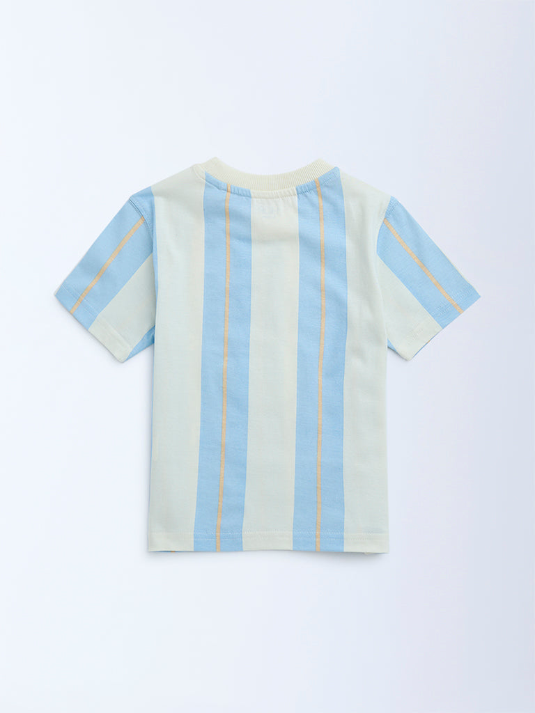 HOP Kids Blue Striped Cotton T-Shirt