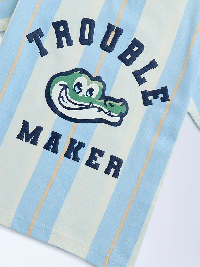 HOP Kids Blue Striped Cotton T-Shirt
