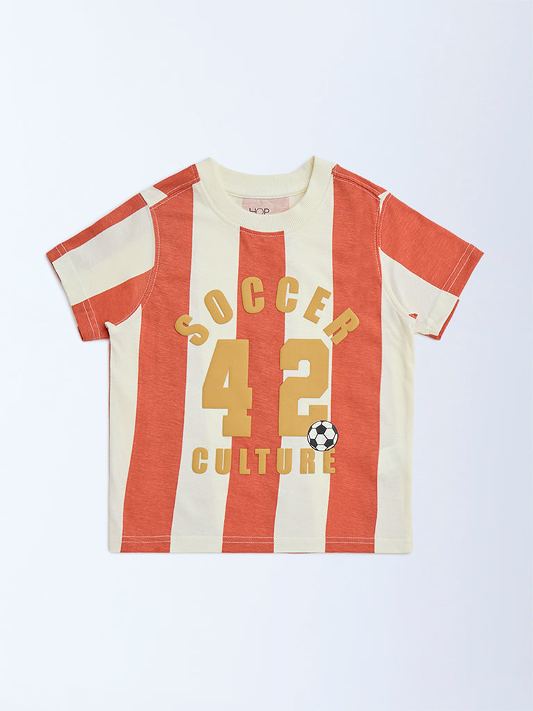 HOP Kids Orange Striped Cotton T-Shirt