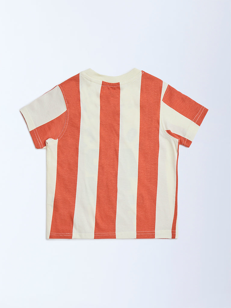 HOP Kids Orange Striped Cotton T-Shirt