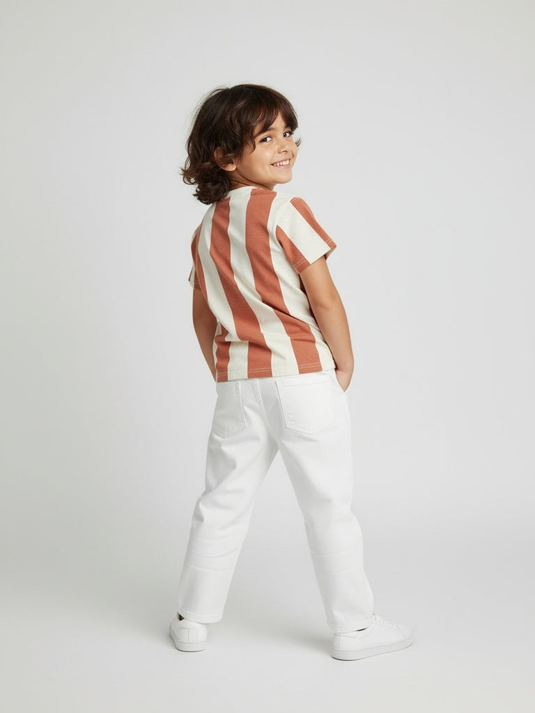 HOP Kids Orange Striped Cotton T-Shirt