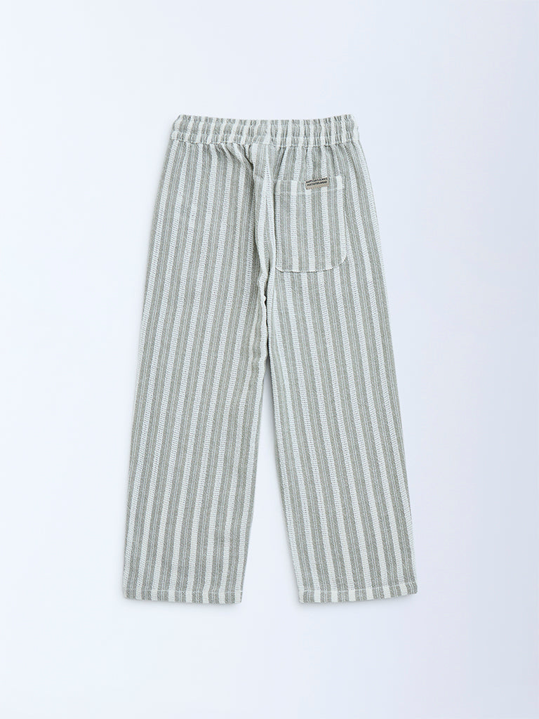 HOP Kids Olive Striped Mid-Rise Cotton Trousers
