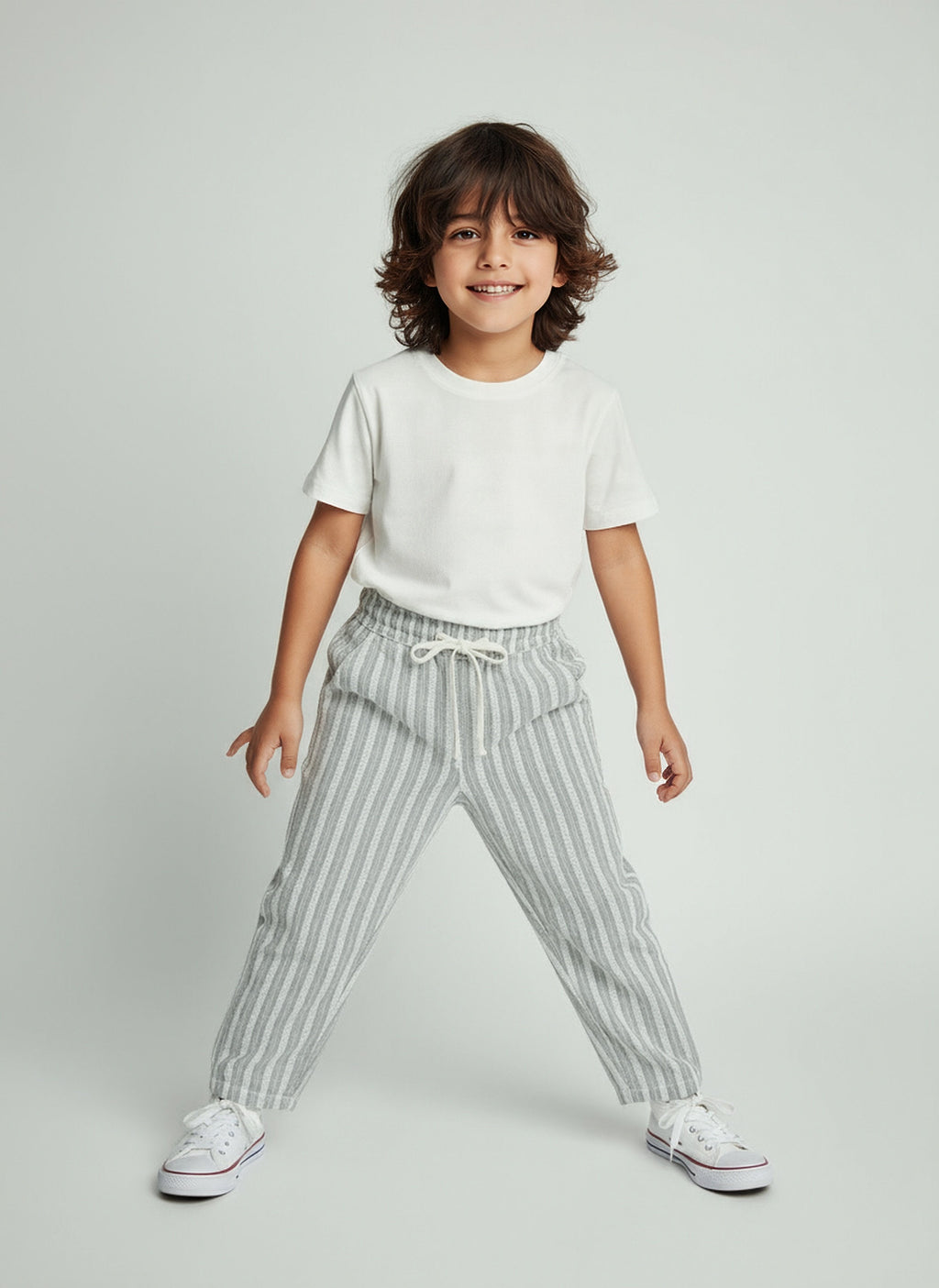 HOP Kids Olive Striped Mid-Rise Cotton Trousers