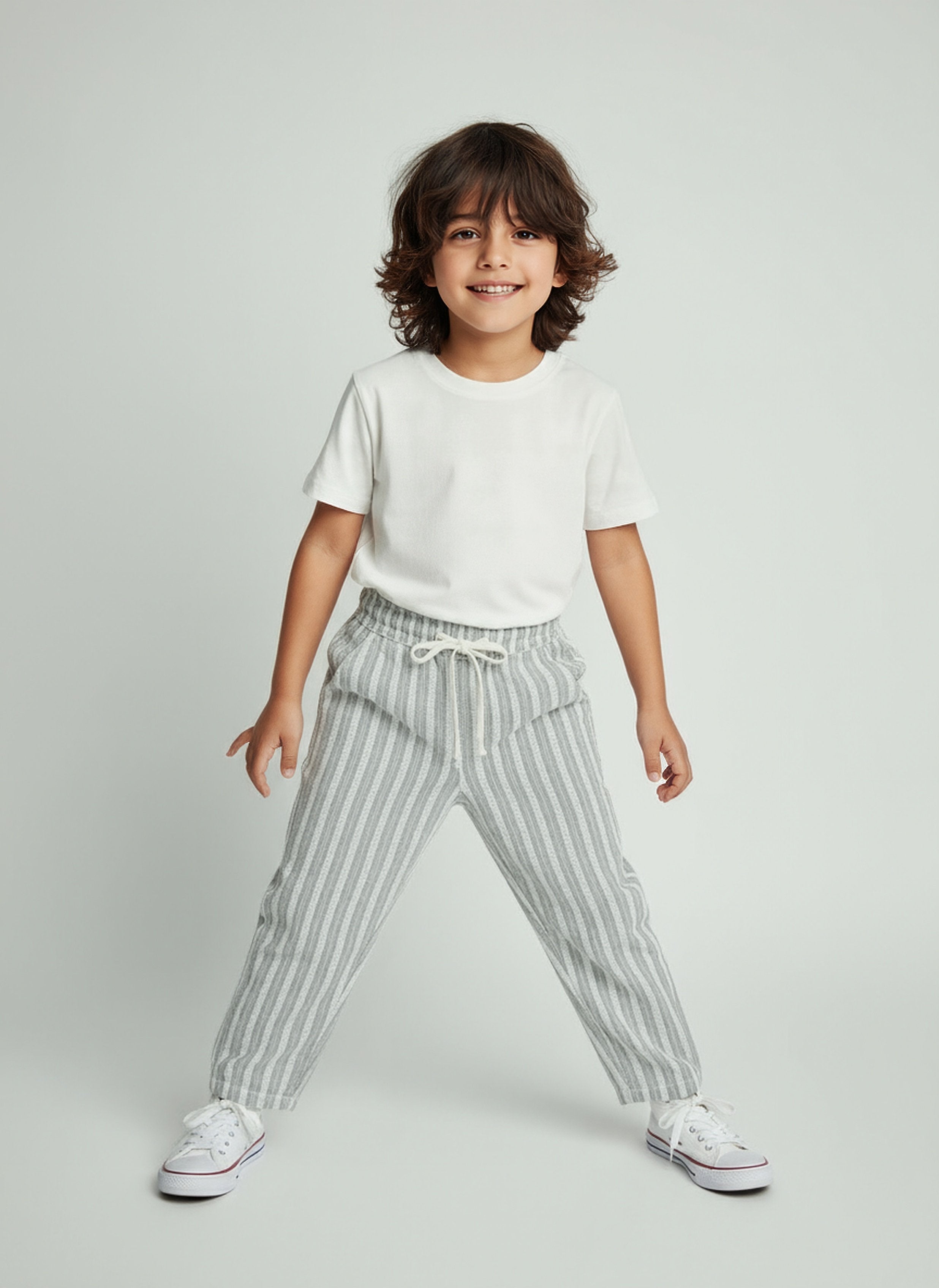 HOP Kids Olive Striped Mid-Rise Cotton Trousers