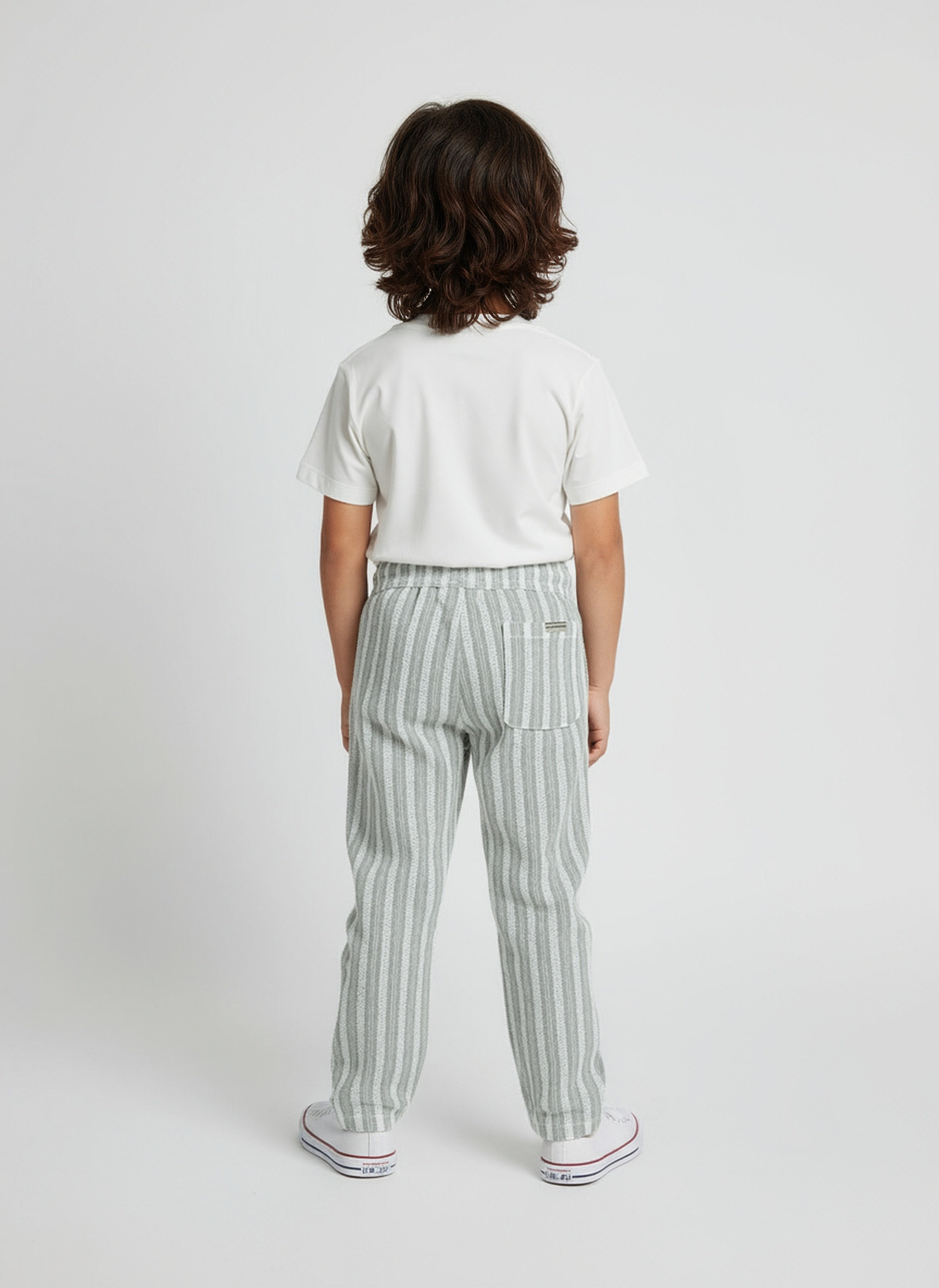 HOP Kids Olive Striped Mid-Rise Cotton Trousers