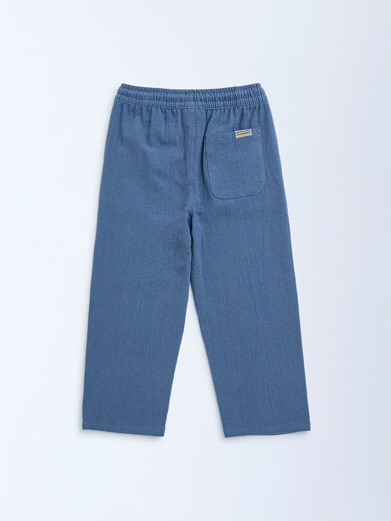 HOP Kids Dusty Blue Solid Mid-Rise Cotton Trousers